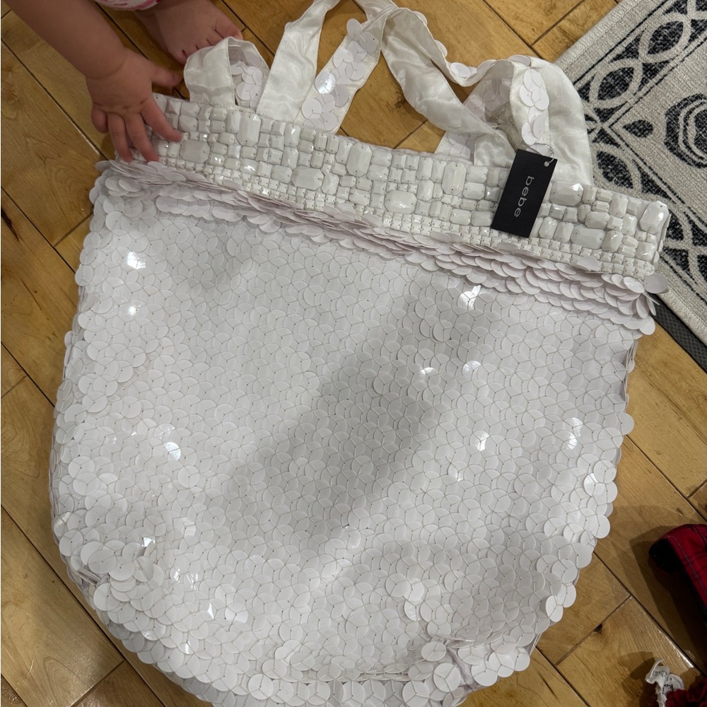 NWT Bebe White Sequin Women's Tote Bag